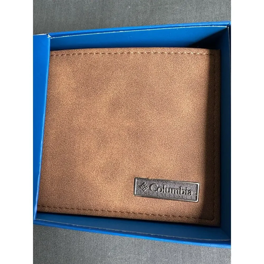 Columbia Men’s Bi-Fold Wallet Brown Coated Leather NEW